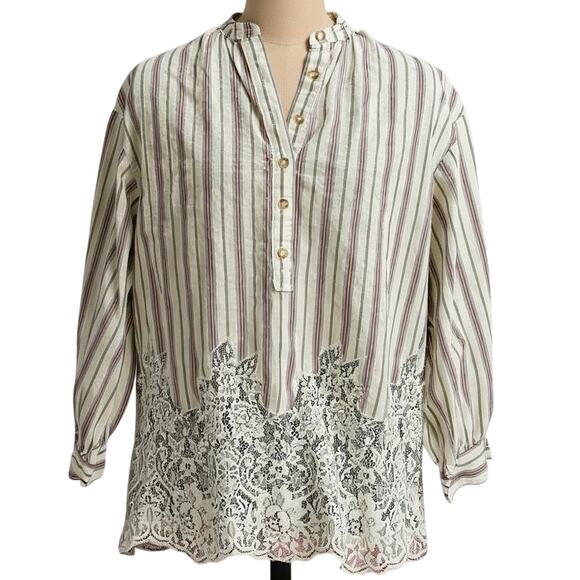 Pilcro striped lace hem popover tunic top white multicolor women’s XS - Picture 1 of 8
